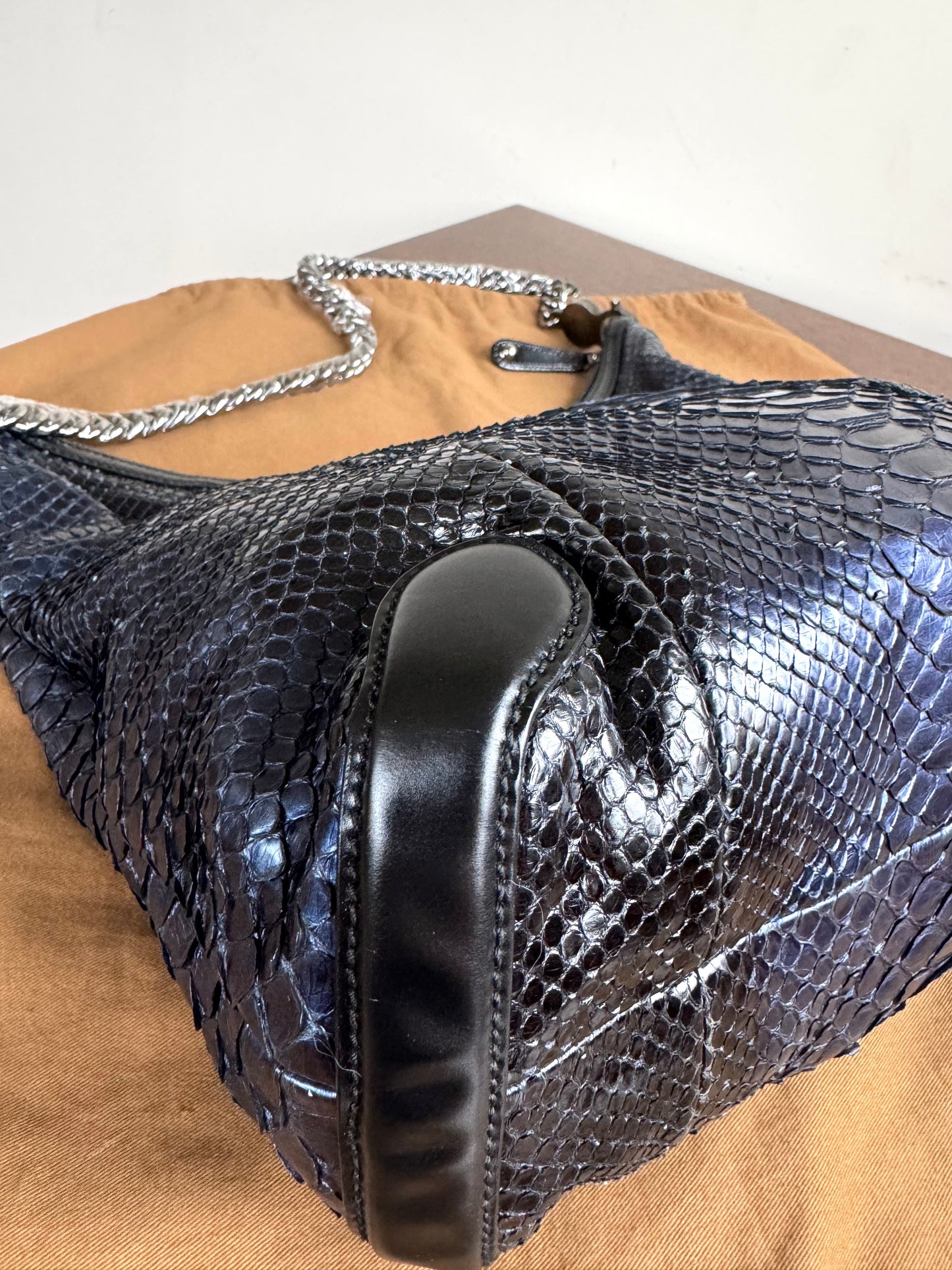 Pre-owned Gucci Galaxy Python Metallic Blue Hobo Bag
