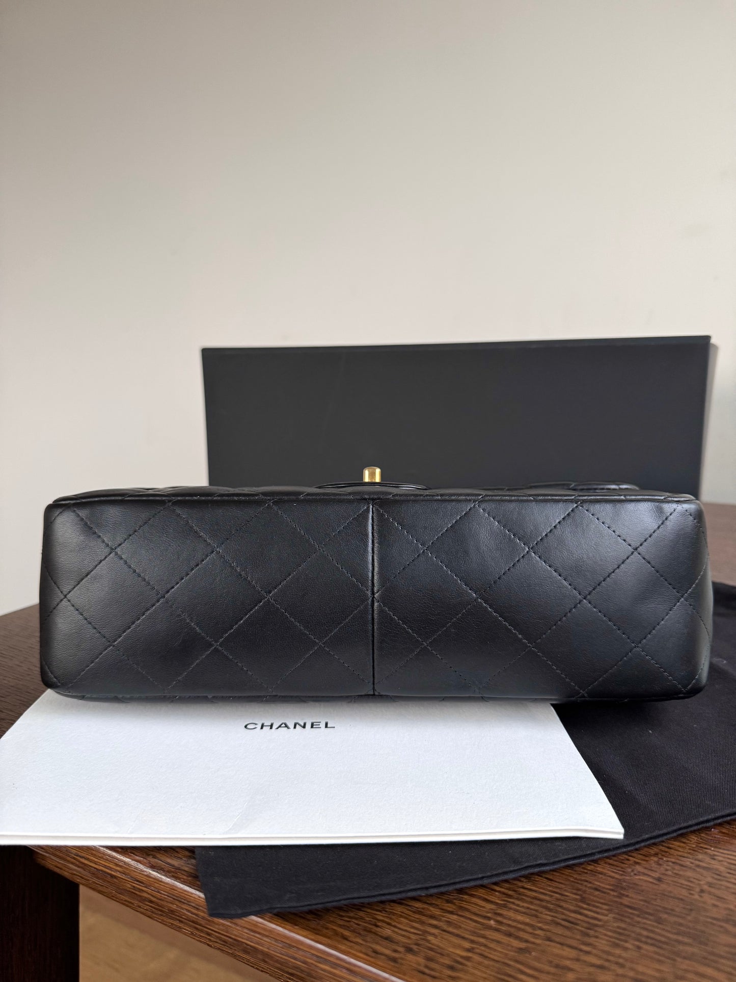 Pre-owned Chanel Timeless Classic Jumbo Black Lambskin Flap Bag