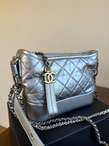 Pre-owned Chanel Gabrielle Small Silver Leather Hobo Bag