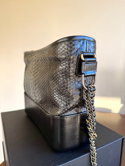 Pre-owned Chanel Gabrielle Medium Black Python Leather Hobo Bag Limited Edition