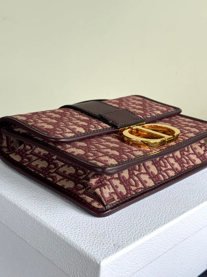 Pre-owned Dior 30 Montaigne Medium Burgundy Canvas Leather Bag