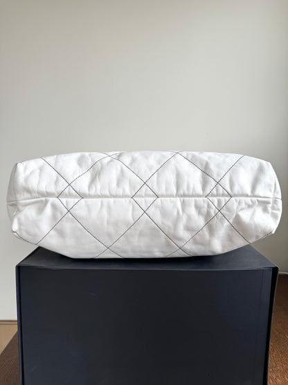 Pre-owned Chanel 22 Large White Leather Tote Bag