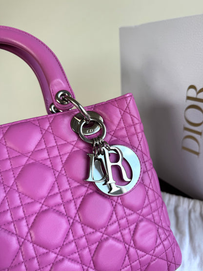 Pre-owned Dior Lady Dior Medium Pink Lambskin Bag