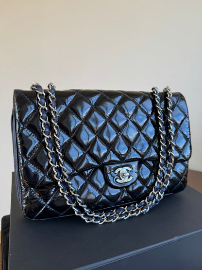 Pre-owned Chanel Classic Jumbo Black Patent Single Flap Bag