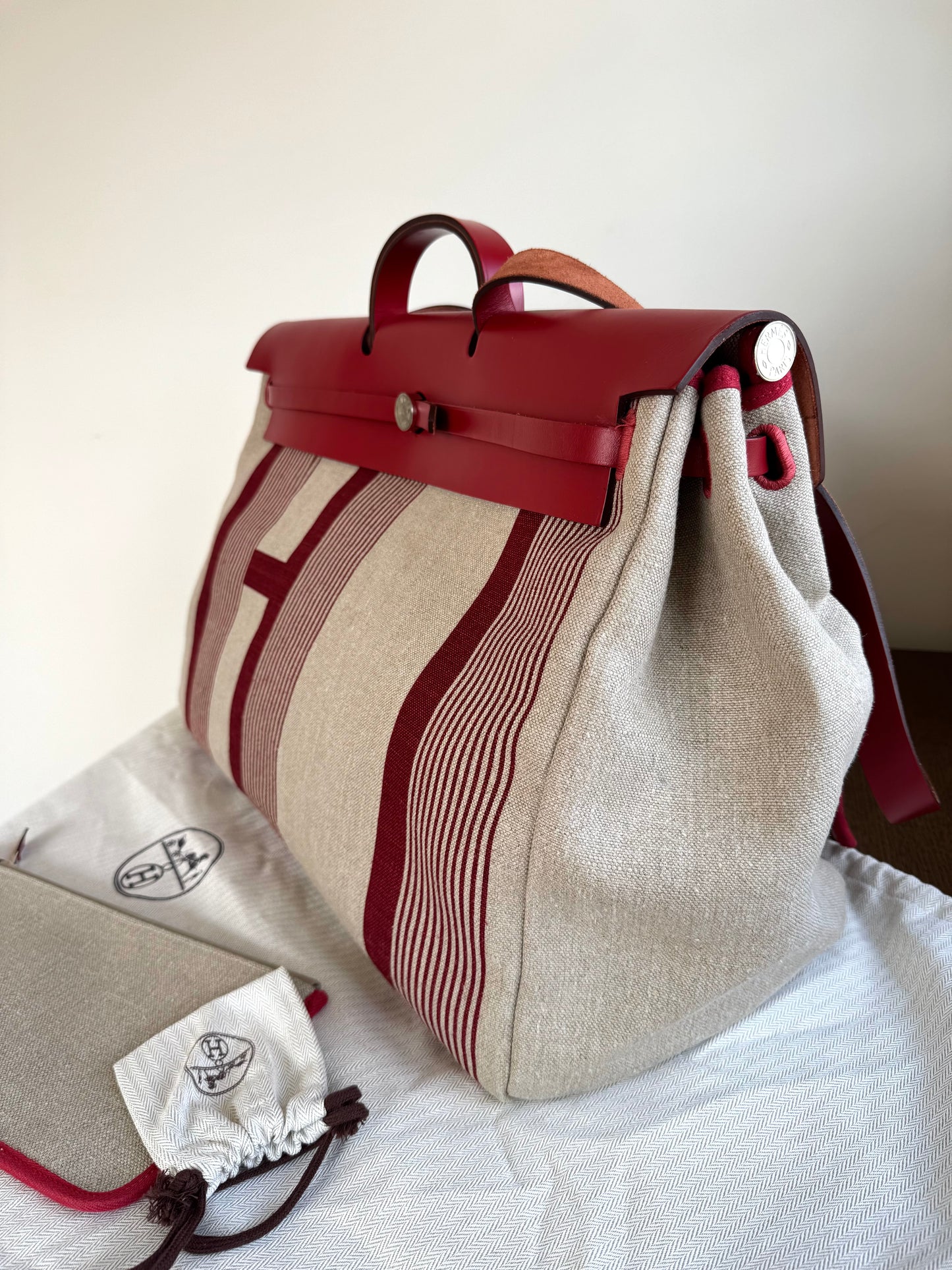 Pre-owned Hermès Herbag Zip 50 Printed Toile Leather Travel Bag