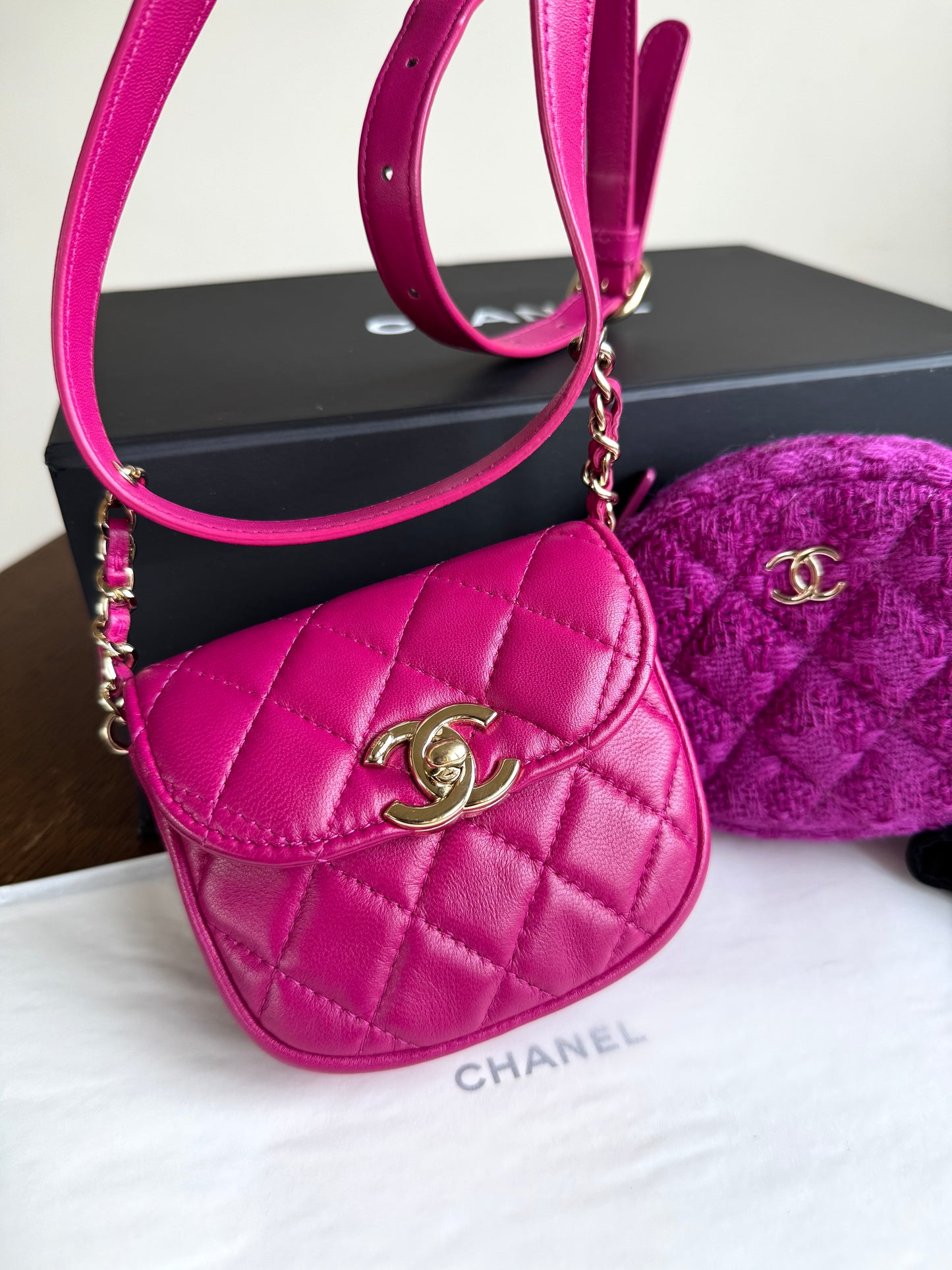 Pre-owned Chanel Multi-Pouching Leather Tweed Belt Waist Bag