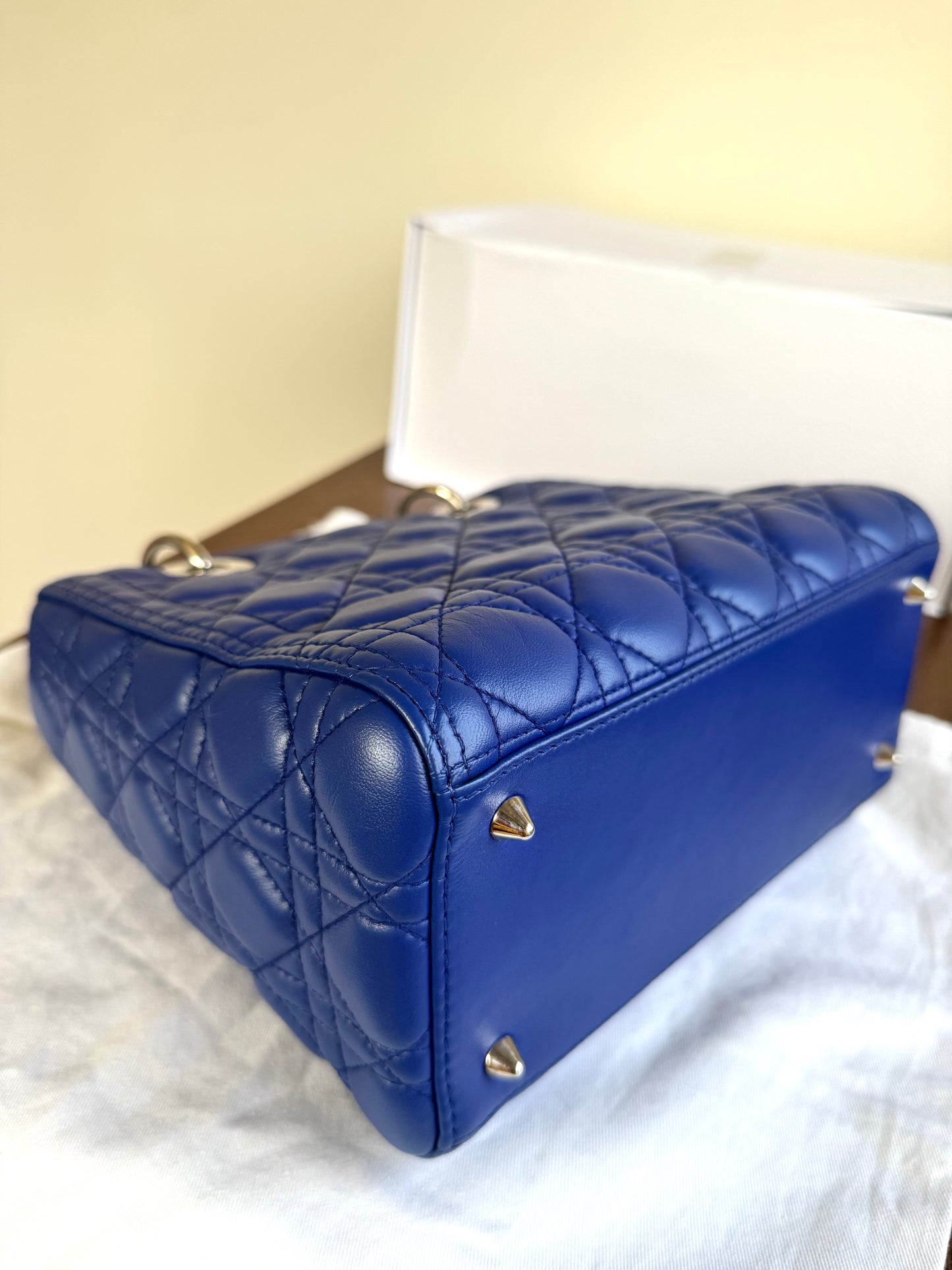 Pre-owned Dior Lady Dior Medium Blue Lambskin Bag