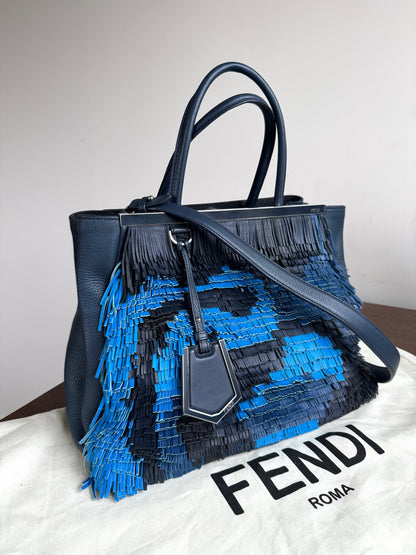 Pre-owned Fendi 2Jours Navy Blue Fringed Leather Bag