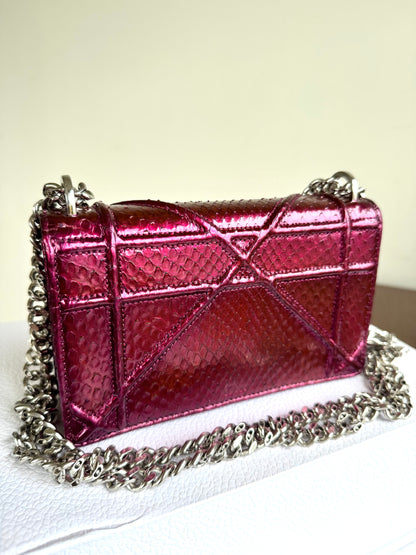 Pre-owned Dior Diorama Mini Metallic Rose Python Flap Bag
