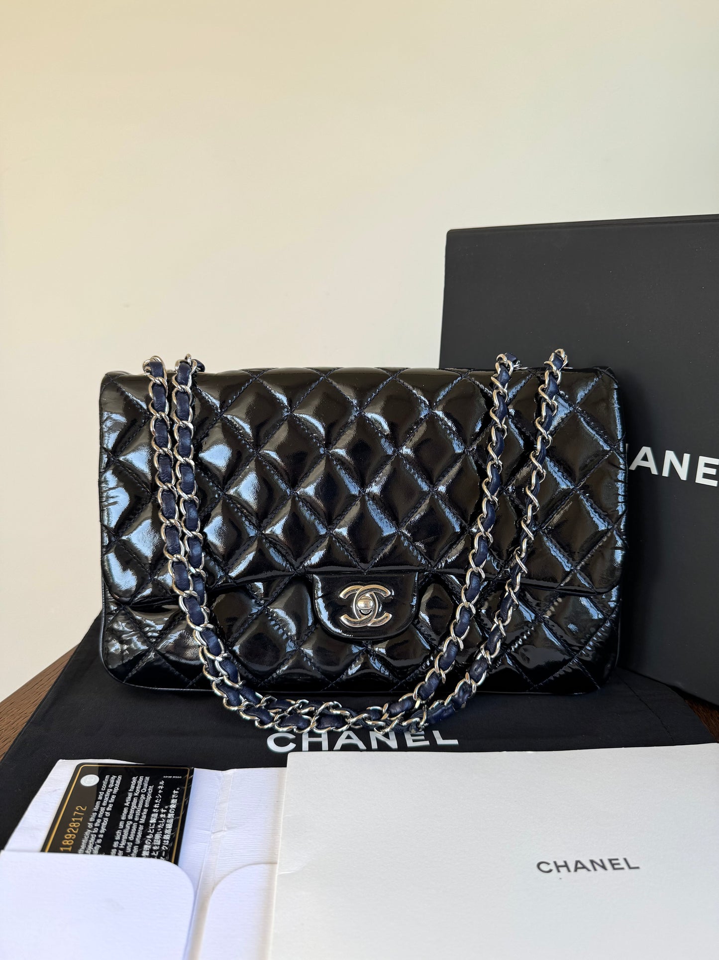 Pre-owned Chanel Classic Jumbo Black Patent Single Flap Bag