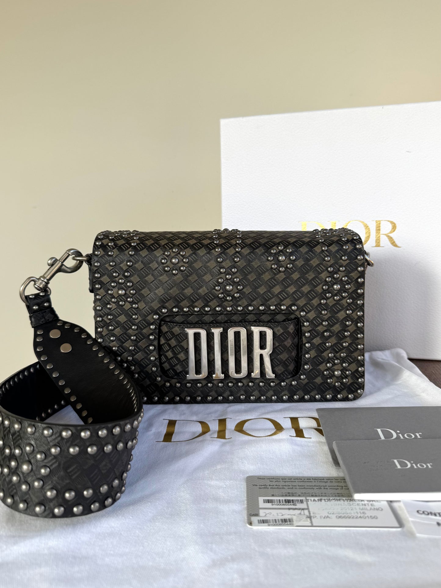 Pre-owned Dior Dio(r)evolution Studded Black Leather Flap Bag
