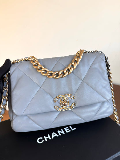 Pre-owned Chanel 19 Small Grey Lambskin Flap Bag