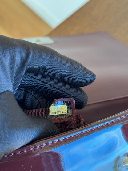 Pre-owned Chanel Boy Medium Burgundy Patent Leather Flap Bag