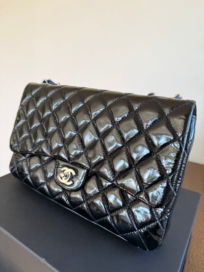 Pre-owned Chanel Classic Jumbo Black Patent Single Flap Bag