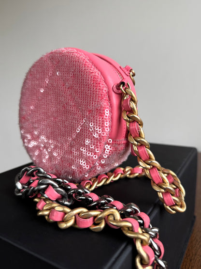 Pre-owned Chanel 19 Round Pink Clutch With Chain