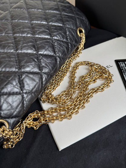Pre-owned Chanel 2.55 Maxi 227 Black Leather Flap Bag