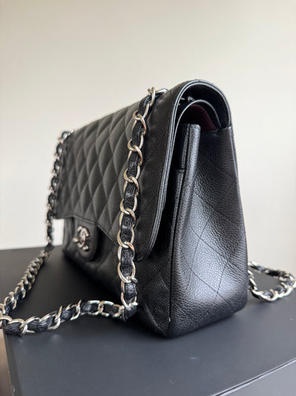 Pre-owned Chanel Timeless Classic Jumbo Black Caviar Flap Bag