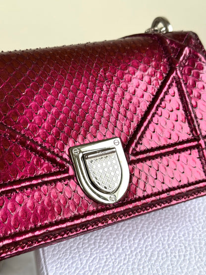 Pre-owned Dior Diorama Mini Metallic Rose Python Flap Bag