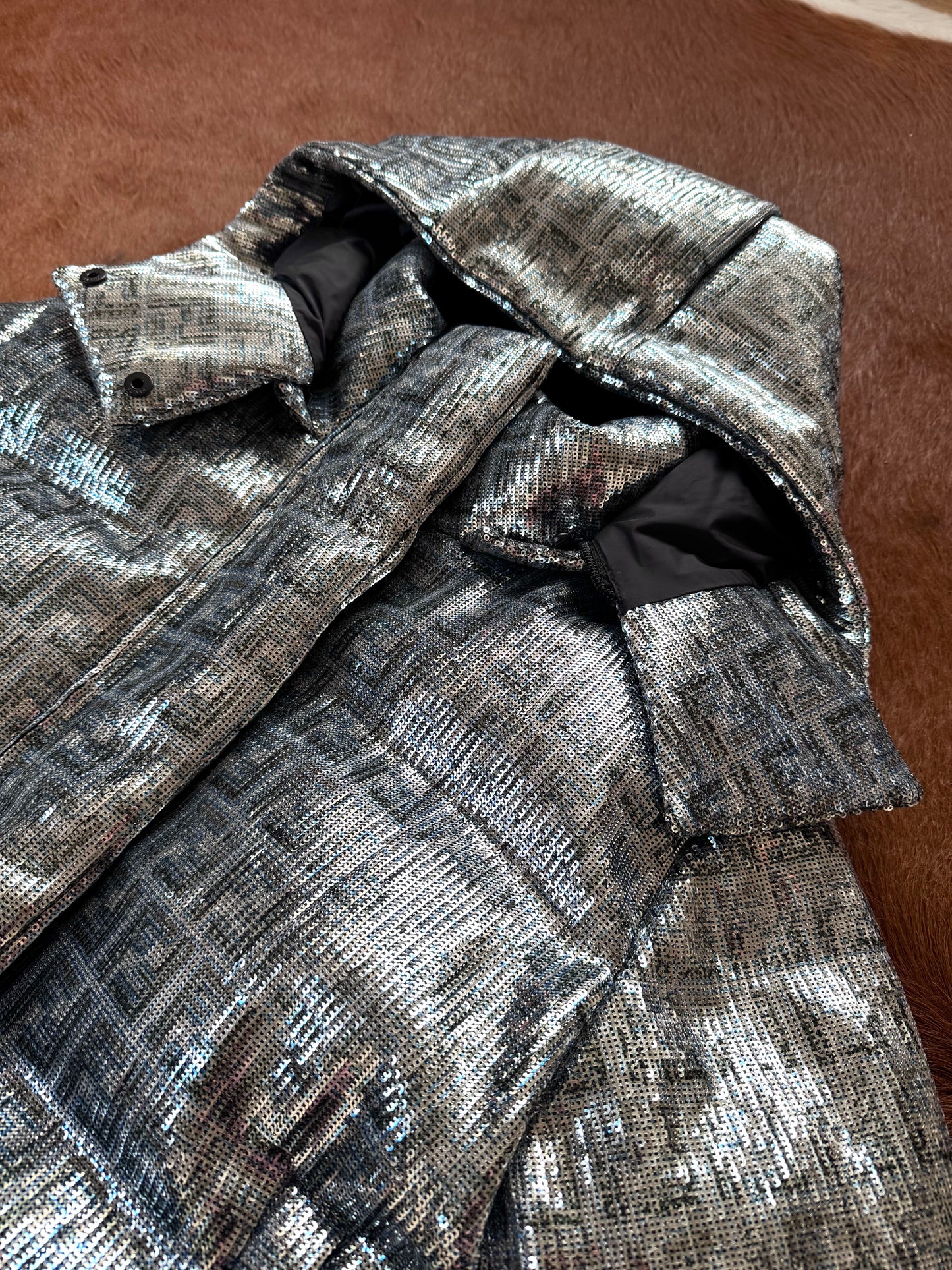 Pre-owned Fendi Silver Full Bomber Down Jacket