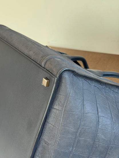 Pre-owned Céline Luggage Phantom Medium Dark Grey Crocodile Embossed Leather Tote Bag