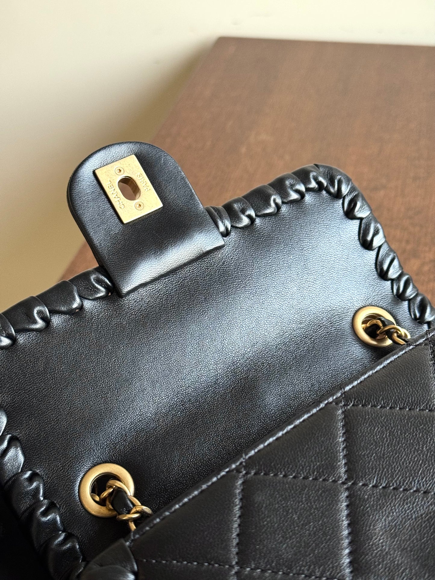 Pre-owned Chanel My Own Frame Small Black Leather Flap Bag