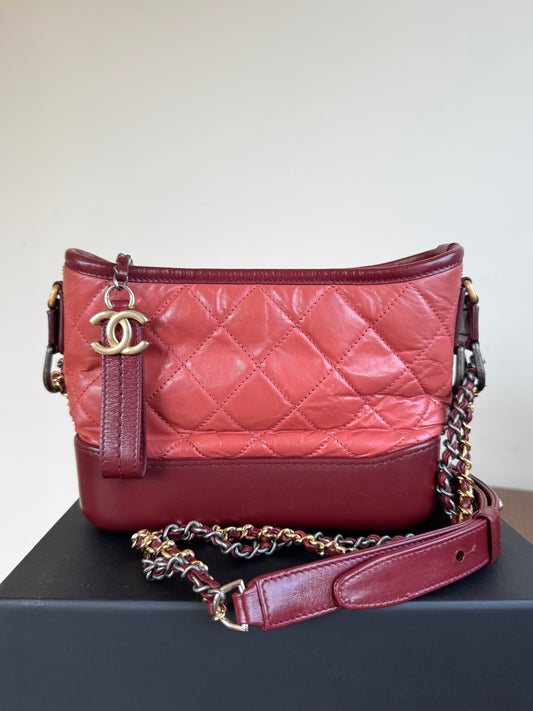 Pre-owned Chanel Gabrielle Small Brick Red Burgundy Leather Hobo Bag