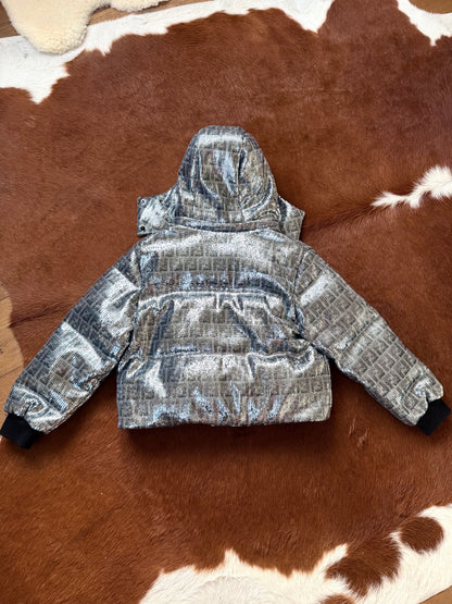 Pre-owned Fendi Silver Full Bomber Down Jacket