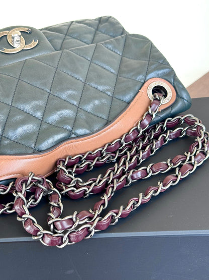 Pre-owned Chanel In The Mix Medium Dark Green Iridescent Leather Flap Bag
