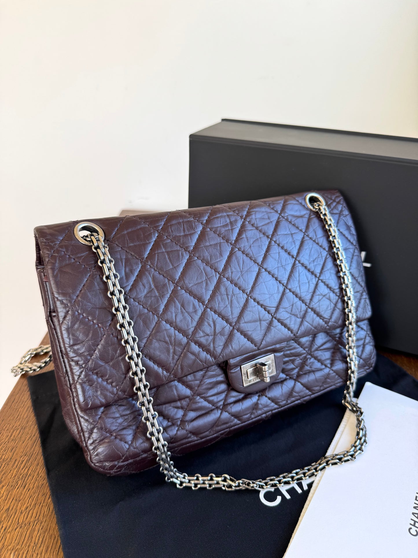 Pre-owned Chanel 2.55 Reissue Large 226 Dark Plum Brown Leather Flap Bag