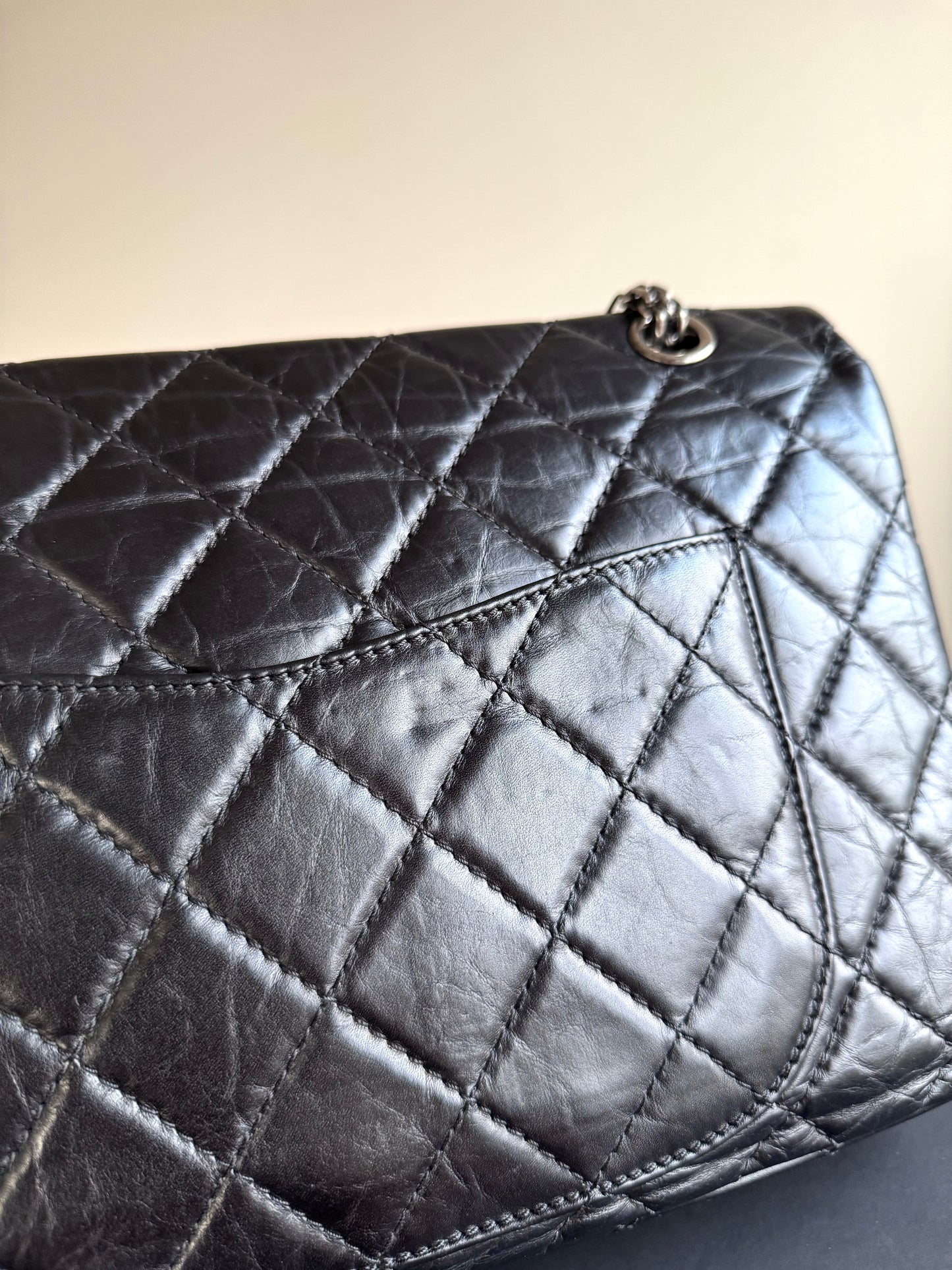Pre-owned Chanel 2.55 Reissue Maxi 227 Black Calfskin Flap Bag