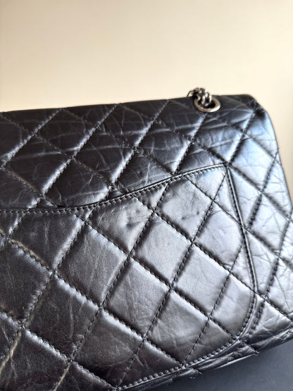 Pre-owned Chanel 2.55 Reissue Maxi 227 Black Calfskin Flap Bag