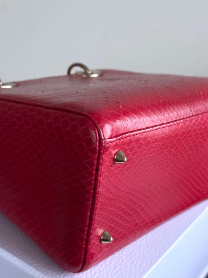 Pre-owned Dior Lady Dior Medium Red Python Bag