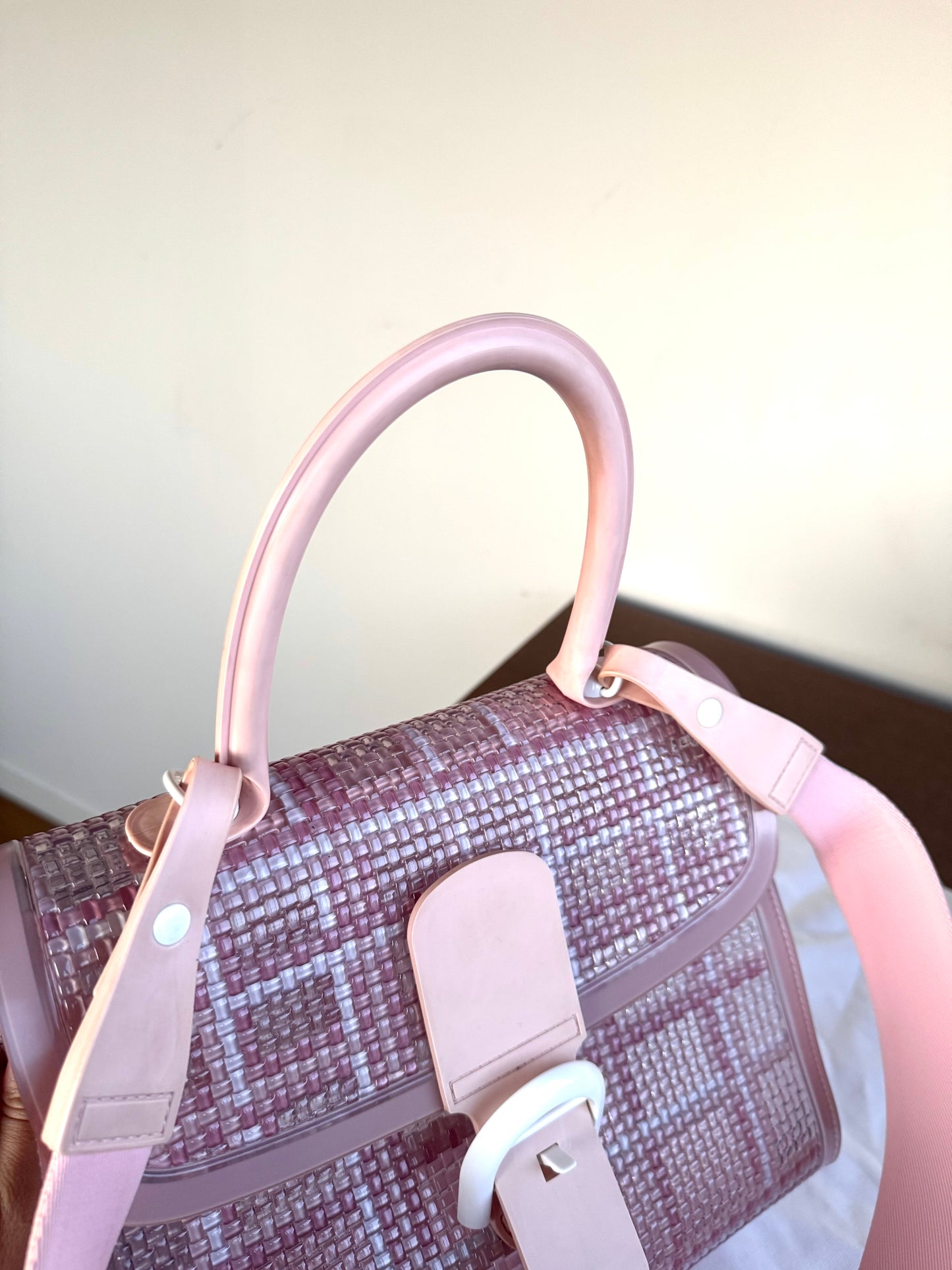 Pre-owned Delvaux Vinyl Gingham The Dreamer Brillant MM Pink Bag