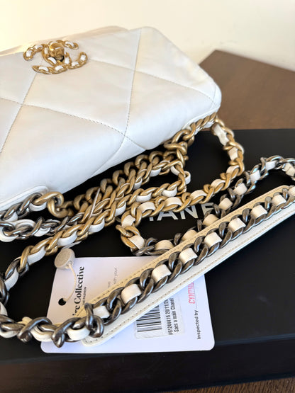 Pre-owned Chanel 19 Small White Lambskin Flap Bag
