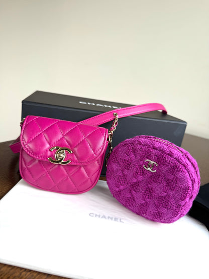 Pre-owned Chanel Multi-Pouching Leather Tweed Belt Waist Bag