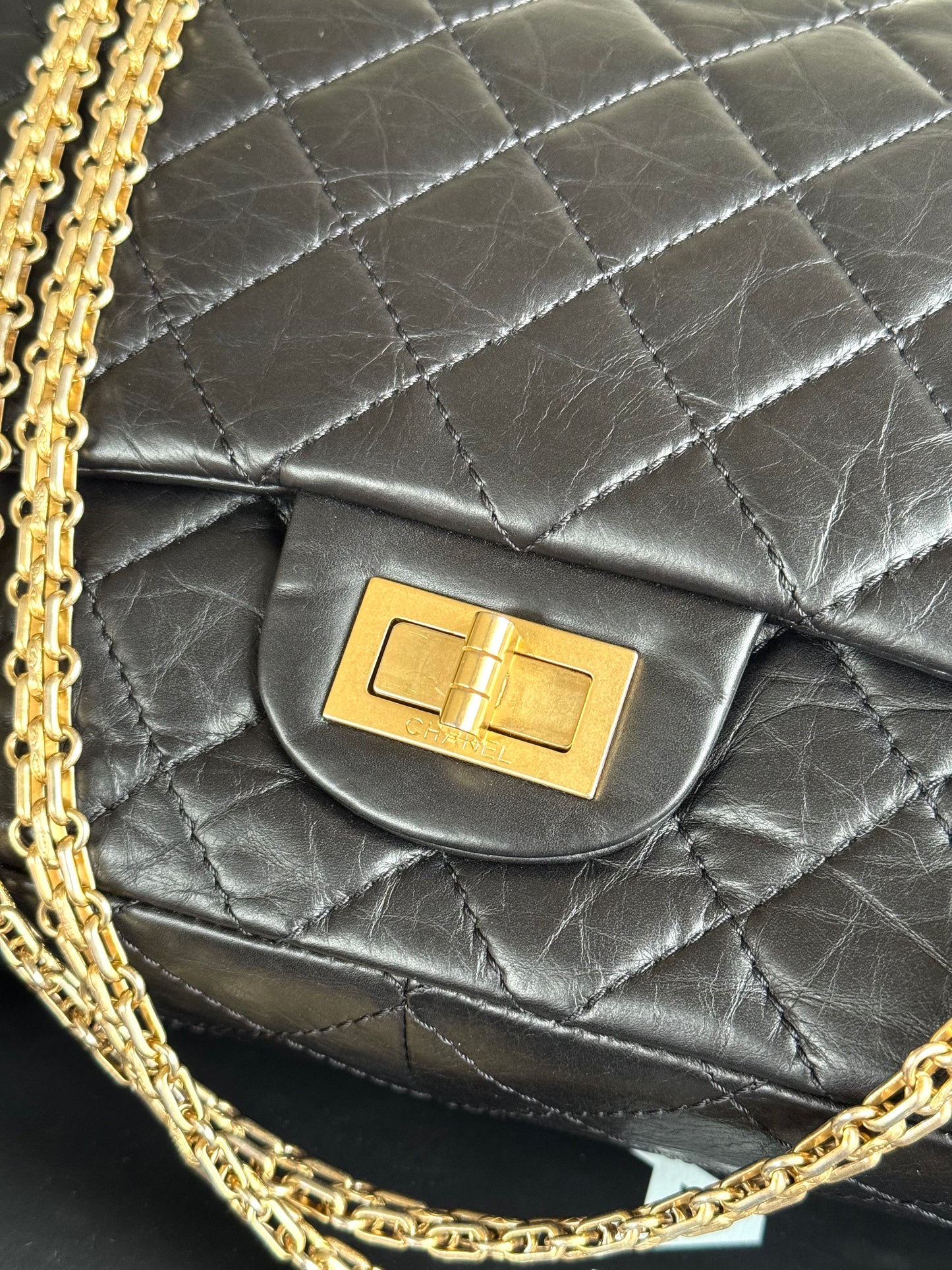 Pre-owned Chanel 2.55 Reissue Maxi 227 Black Calfskin Flap Bag