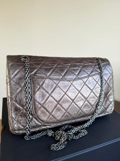Pre-owned Chanel 2.55 Reissue Maxi 227 Bronze Metallic Calfskin Flap Bag