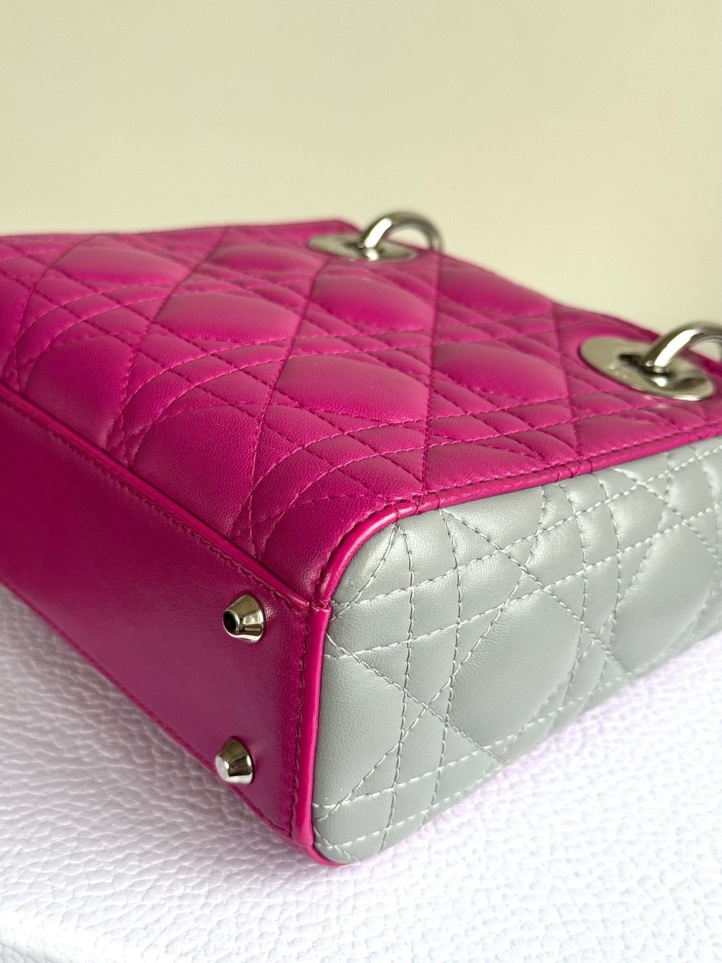 Pre-owned Dior Lady Dior Mini Multicolor Lambskin Cannage Bag