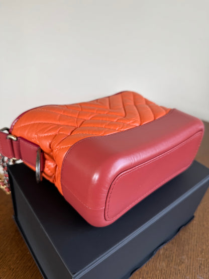Pre-owned Chanel Gabrielle Small Orange Red Leather Hobo Bag