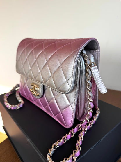 Pre-owned Chanel Like A Wallet Metallic Silver Pink Lambskin Flap Bag