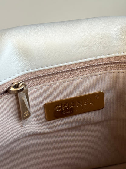 Pre-owned Chanel 19 Small White Lambskin Flap Bag