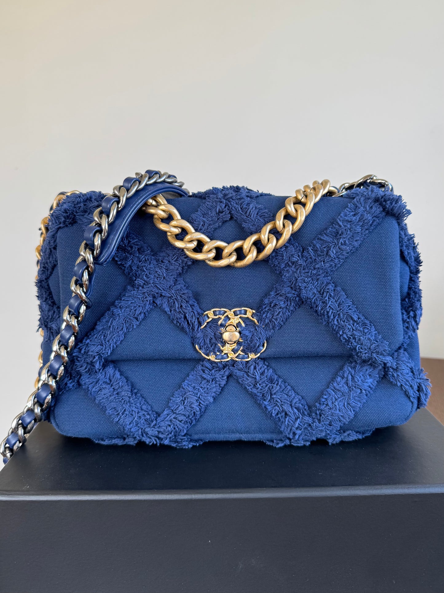 Pre-owned Chanel 19 Small Blue Canvas Flap Bag