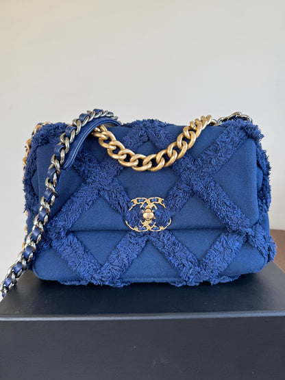 Pre-owned Chanel 19 Small Blue Canvas Flap Bag