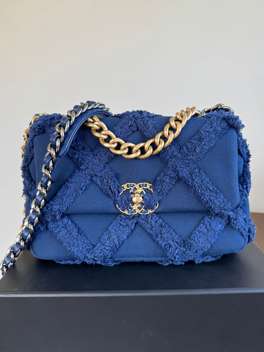 Pre-owned Chanel 19 Small Blue Canvas Flap Bag