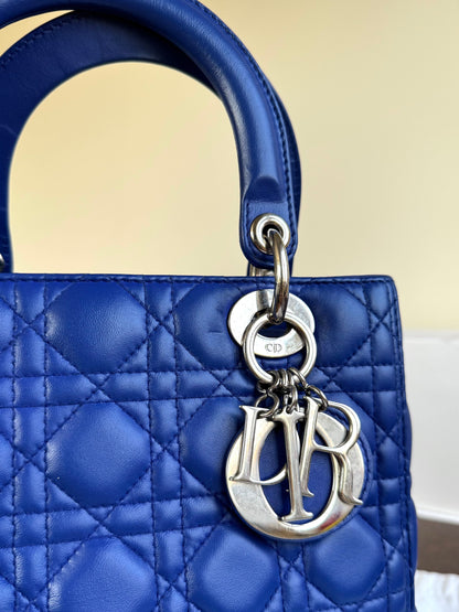 Pre-owned Dior Lady Dior Medium Blue Lambskin Bag