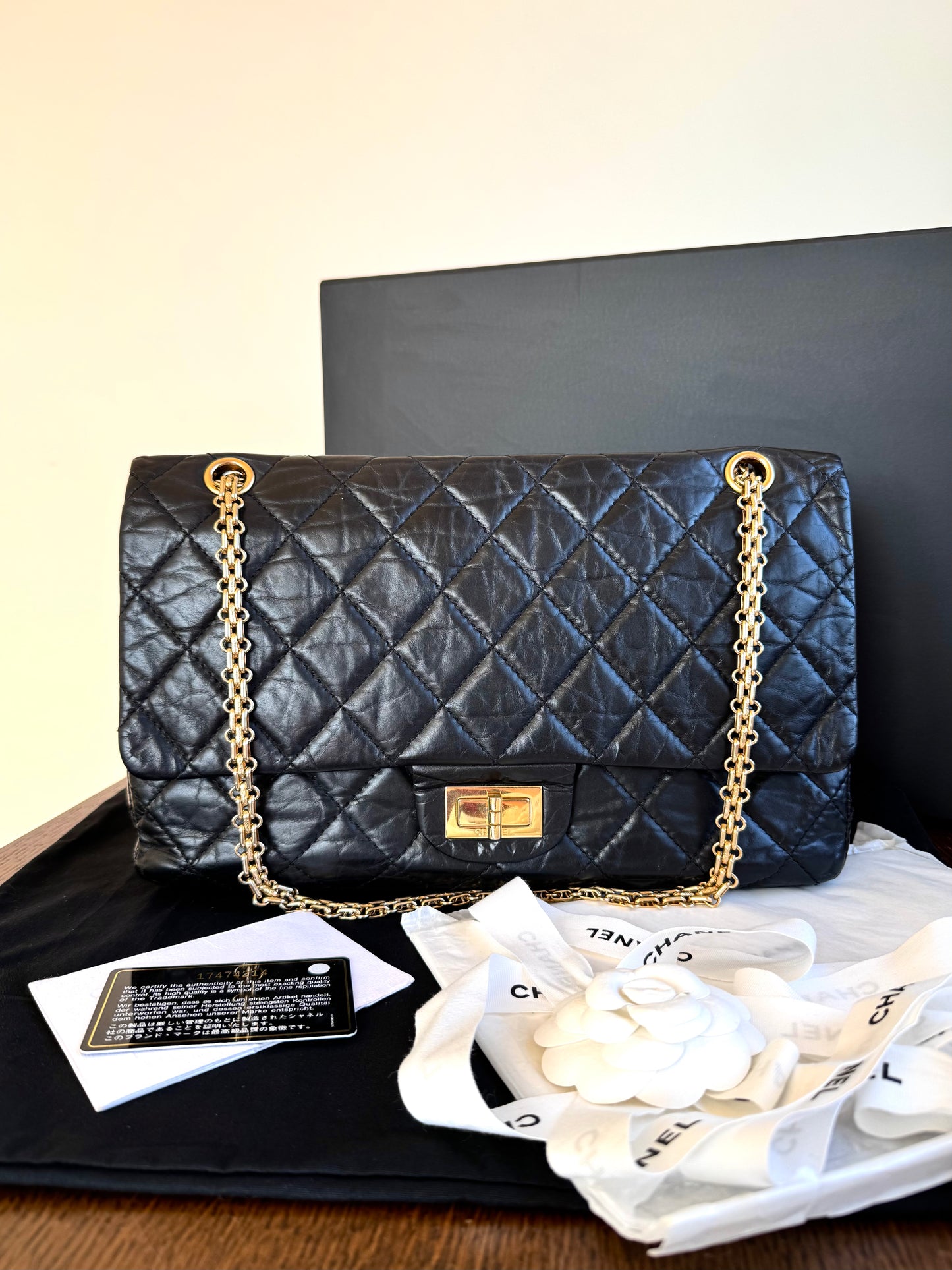 Pre-owned Chanel 2.55 Reissue Maxi 227 Black Calfskin Flap Bag