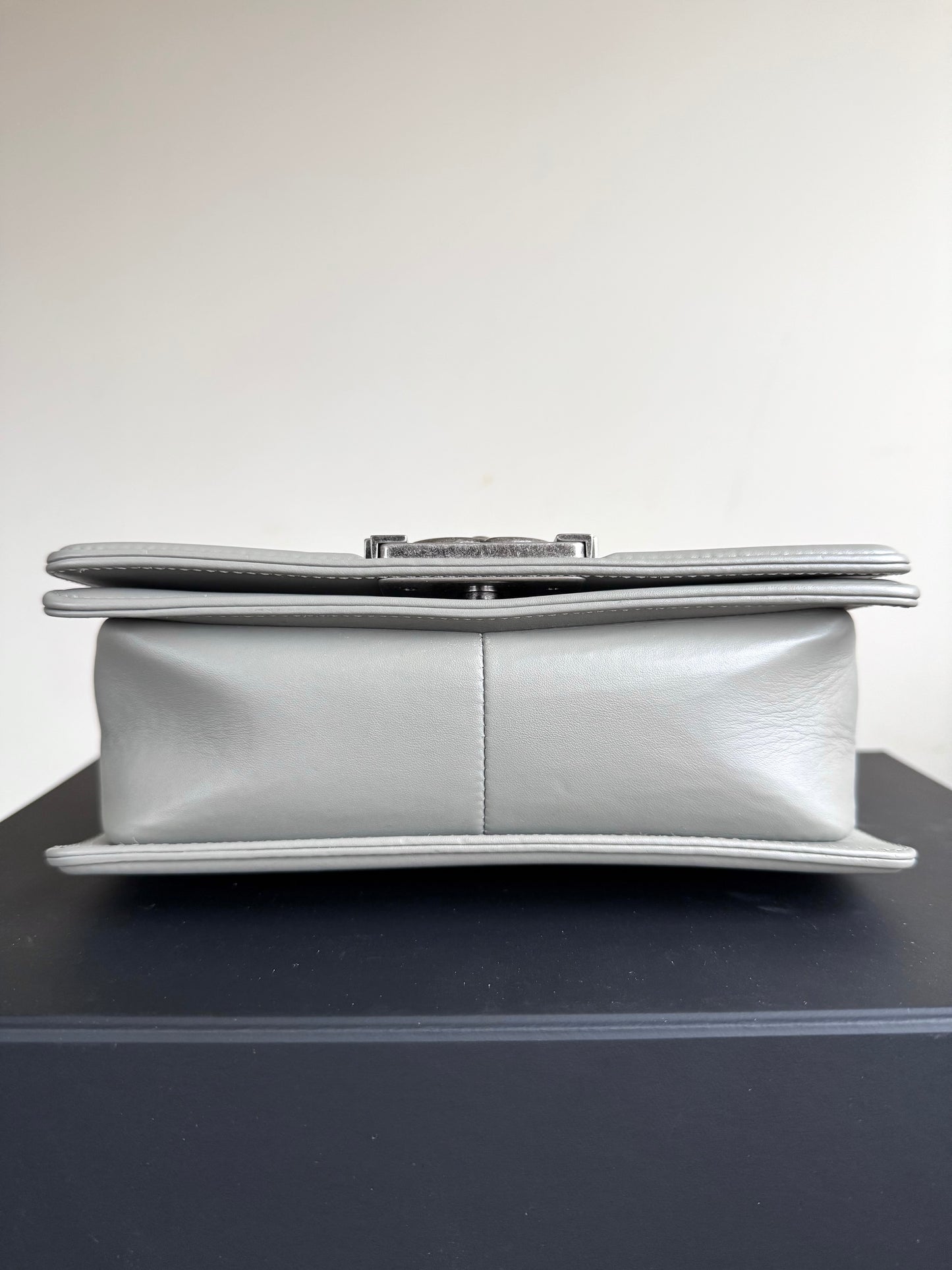 Pre-owned Chanel Boy Small Grey Lizard Leather Flap Bag