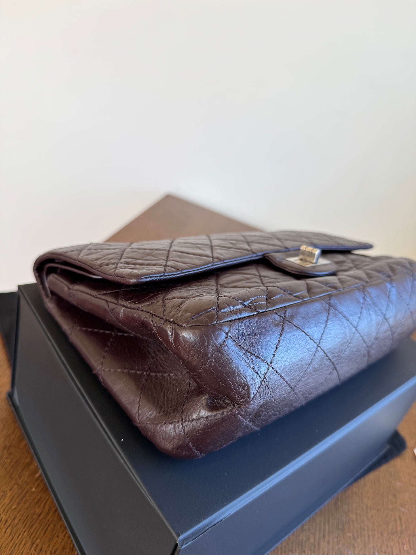 Pre-owned Chanel 2.55 Reissue Large 226 Dark Plum Brown Leather Flap Bag