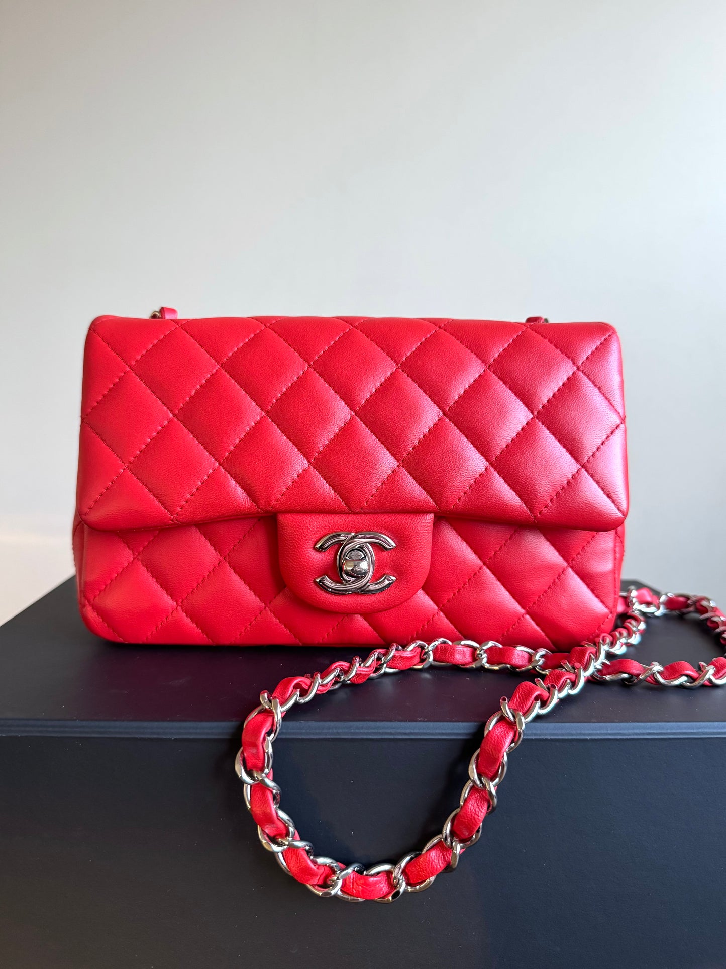 Pre-owned Chanel Timeless Mini Rectangle Coral Red Leather Bag