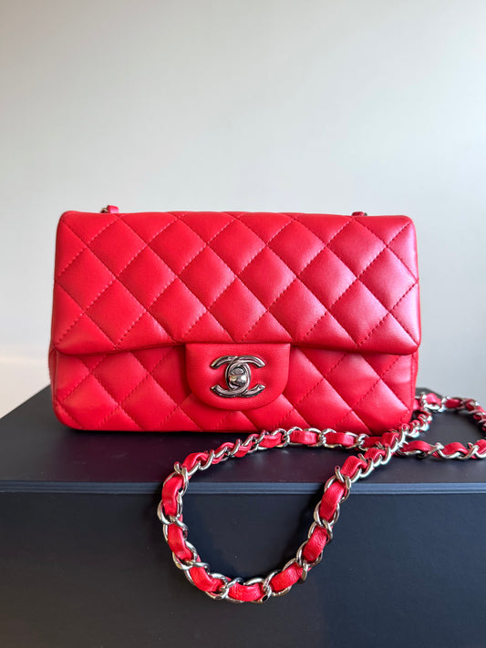 Pre-owned Chanel Timeless Mini Rectangle Coral Red Leather Bag
